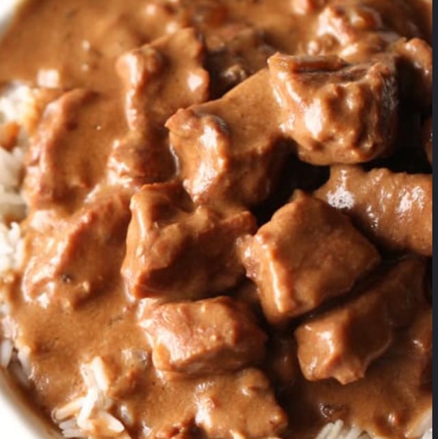 Beef Tips and Rice*.